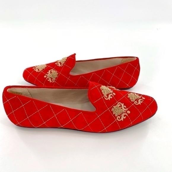 Jacques Levine Red Suede quilted Loafers Size 8 - Picture 5 of 13